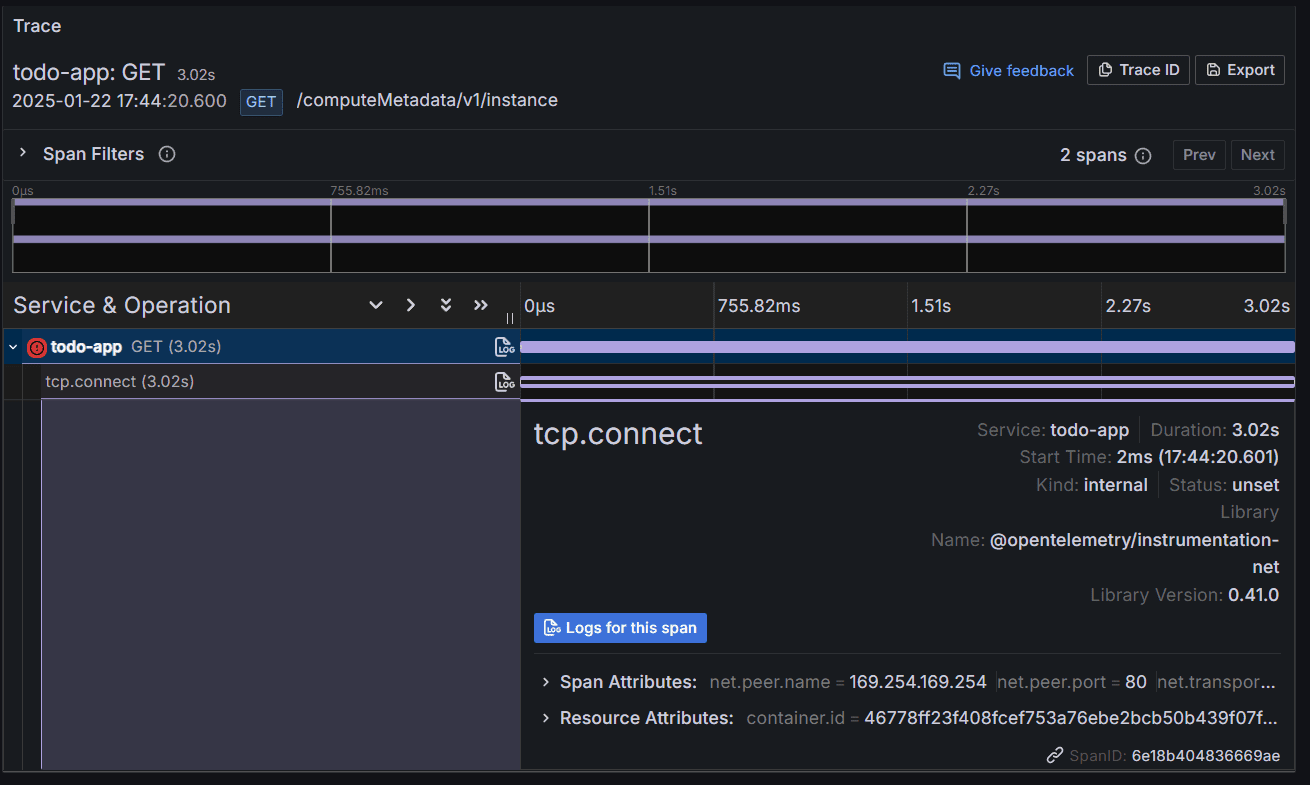 Detailed view of the traces for GET request Detailed view of the traces for GET request