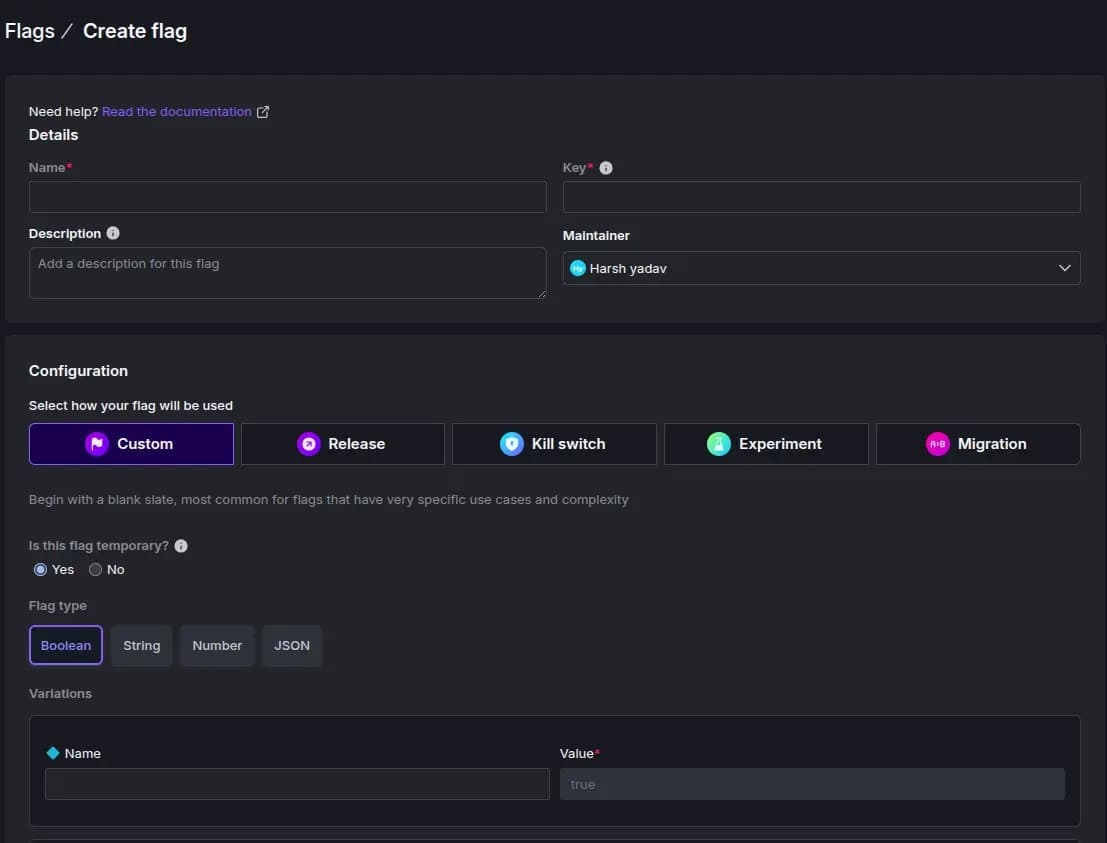 LauchDarkly UI for Flag Creation LauchDarkly UI for Flag Creation